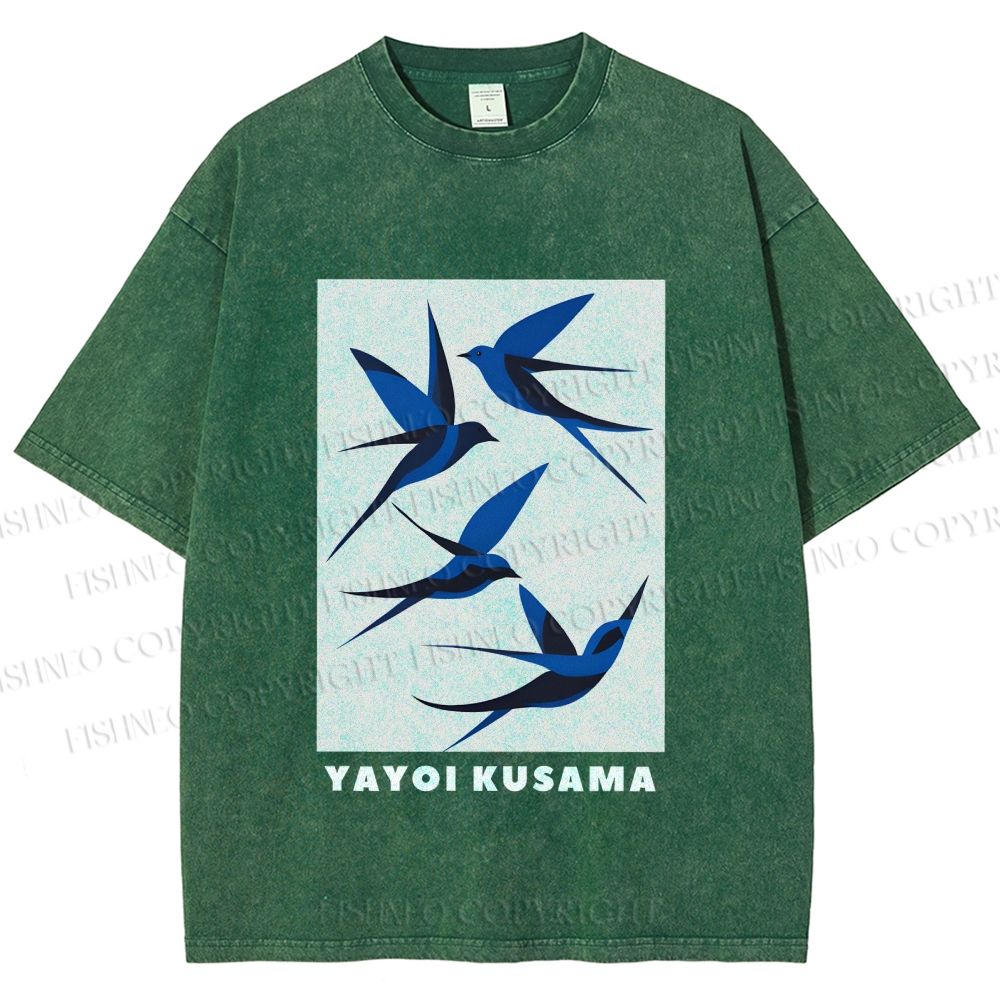 Unisex Yayoi Kusama Birds Printed Washed Tee