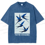 Unisex Yayoi Kusama Birds Printed Washed Tee