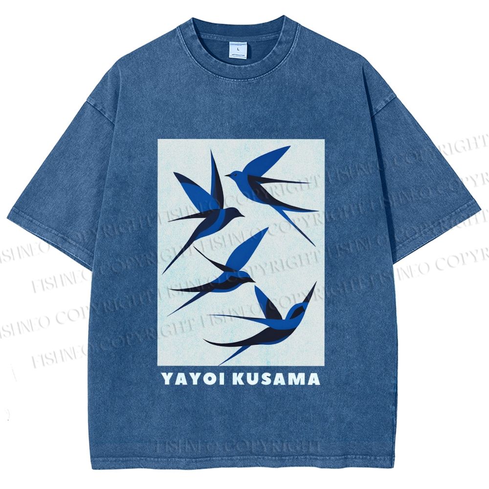 Unisex Yayoi Kusama Birds Printed Washed Tee