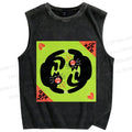 Unisex Black Cat in Double Printed Washed Tank Top