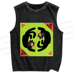 Unisex Black Cat in Double Printed Washed Tank Top