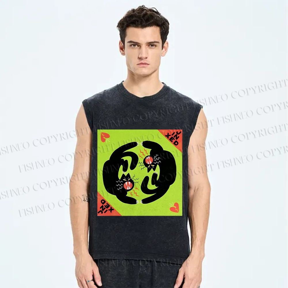 Unisex Black Cat in Double Printed Washed Tank Top