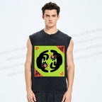 Unisex Black Cat in Double Printed Washed Tank Top