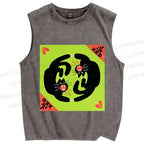 Unisex Black Cat in Double Printed Washed Tank Top