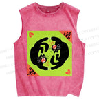 Unisex Black Cat in Double Printed Washed Tank Top