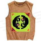Unisex Black Cat in Double Printed Washed Tank Top