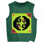 Unisex Black Cat in Double Printed Washed Tank Top