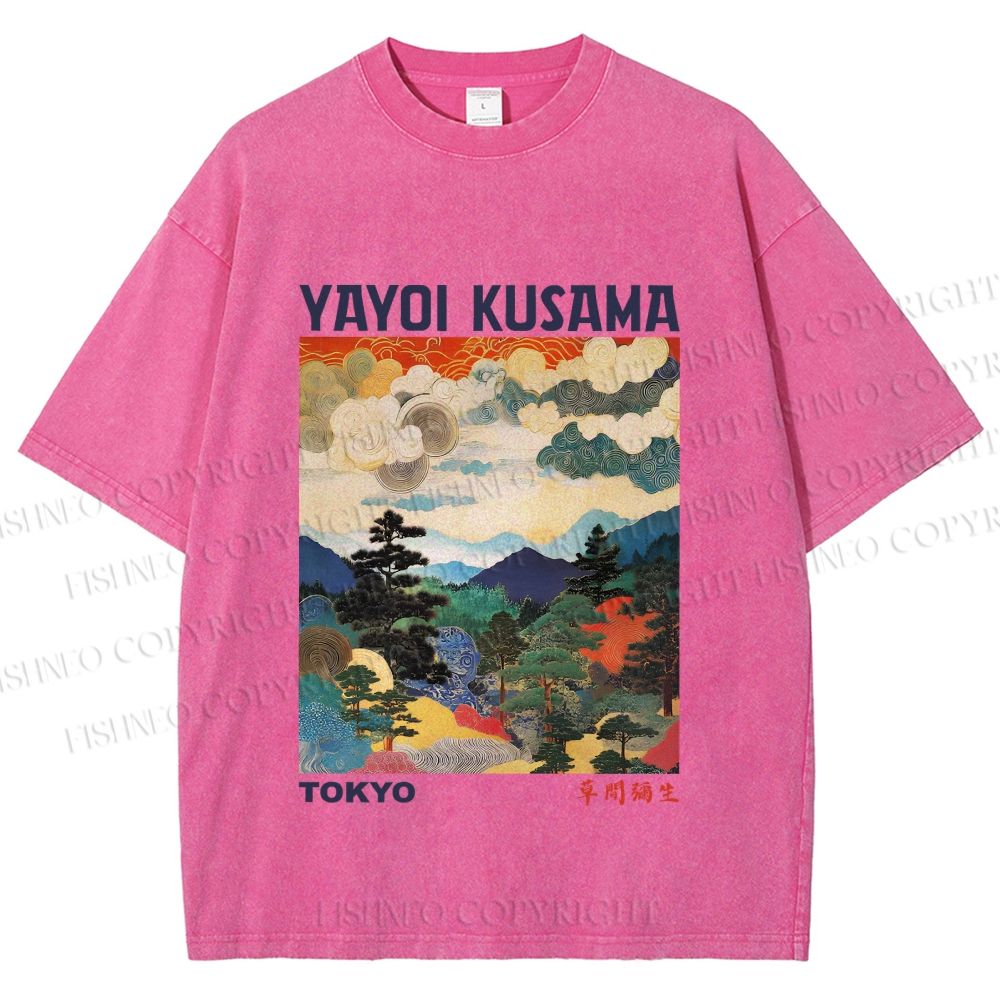 Unisex Yayoi Kusama Landscape Painting Printed Washed Tee