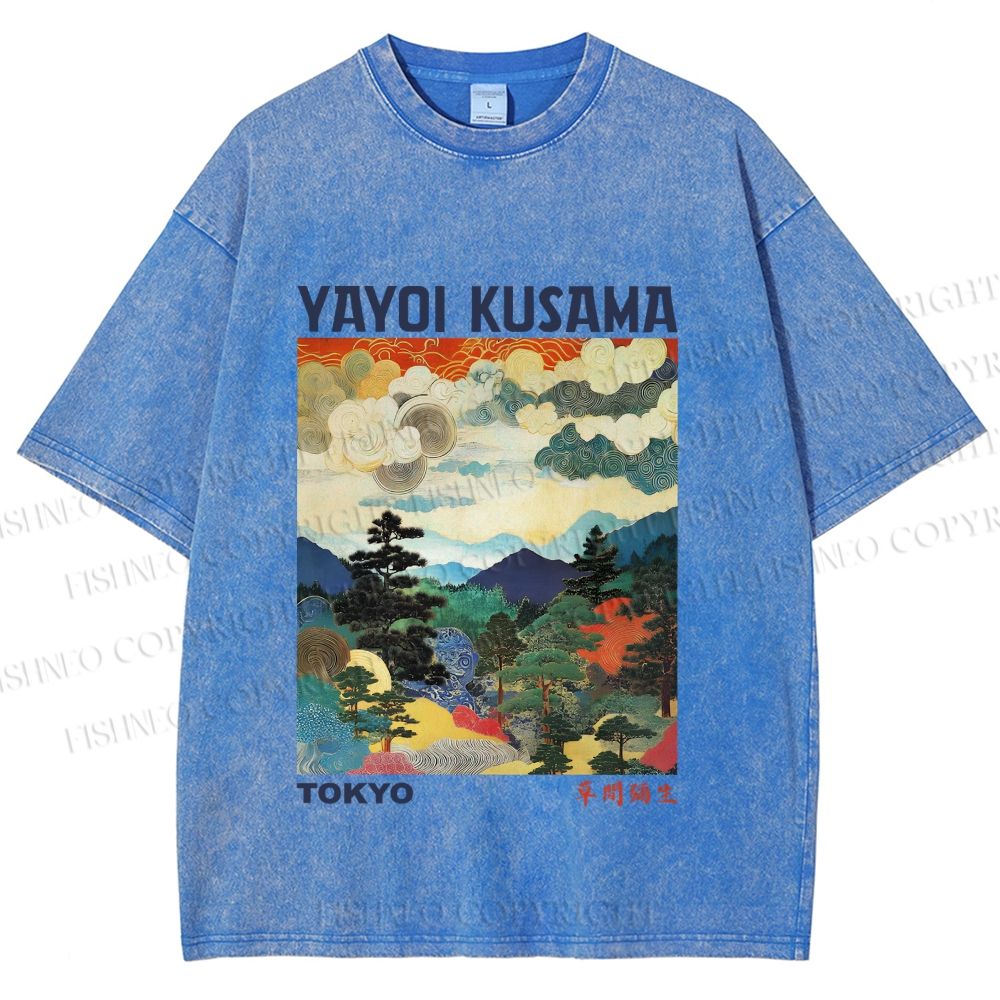 Unisex Yayoi Kusama Landscape Painting Printed Washed Tee