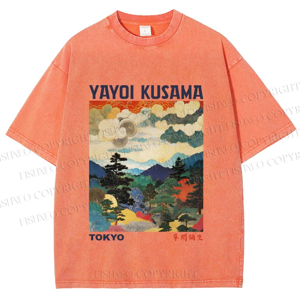 Unisex Yayoi Kusama Landscape Painting Printed Washed Tee