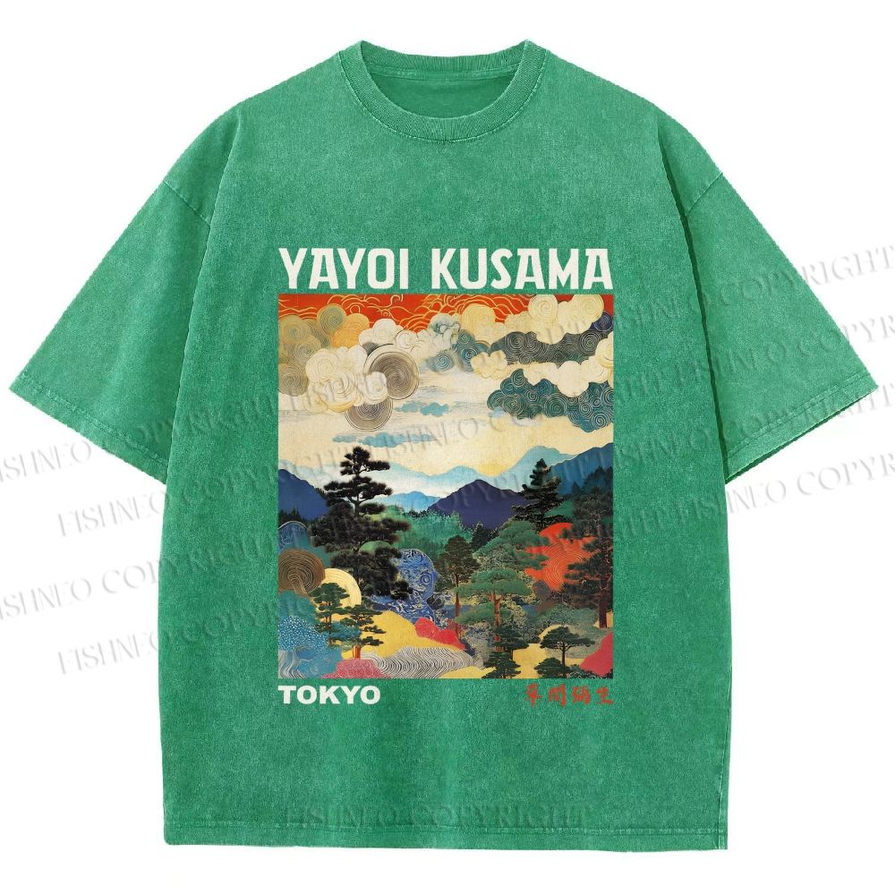 Unisex Yayoi Kusama Landscape Painting Printed Washed Tee