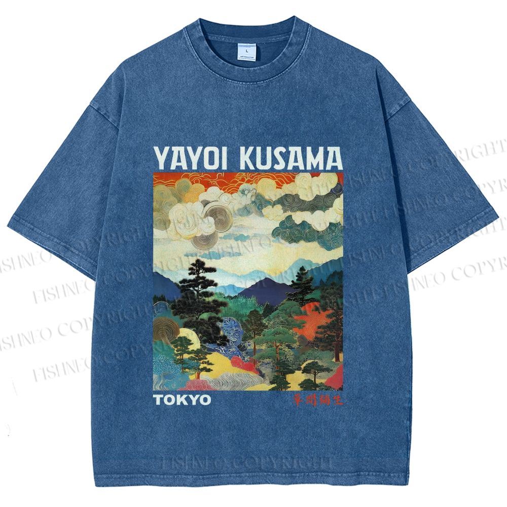 Unisex Yayoi Kusama Landscape Painting Printed Washed Tee