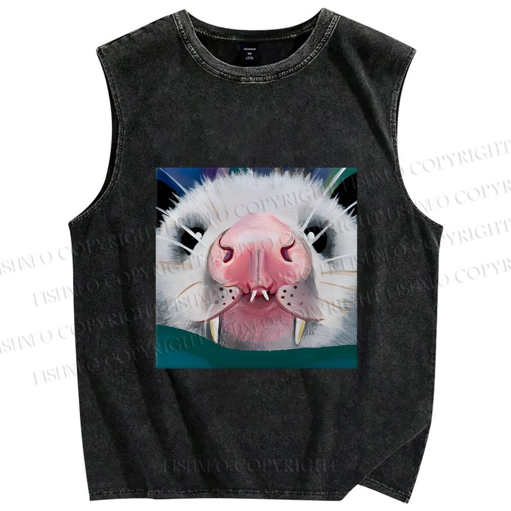 Unisex Silly Opossum Printed Washed Tank Top