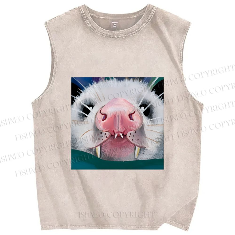 Unisex Silly Opossum Printed Washed Tank Top