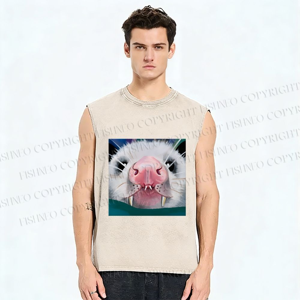 Unisex Silly Opossum Printed Washed Tank Top