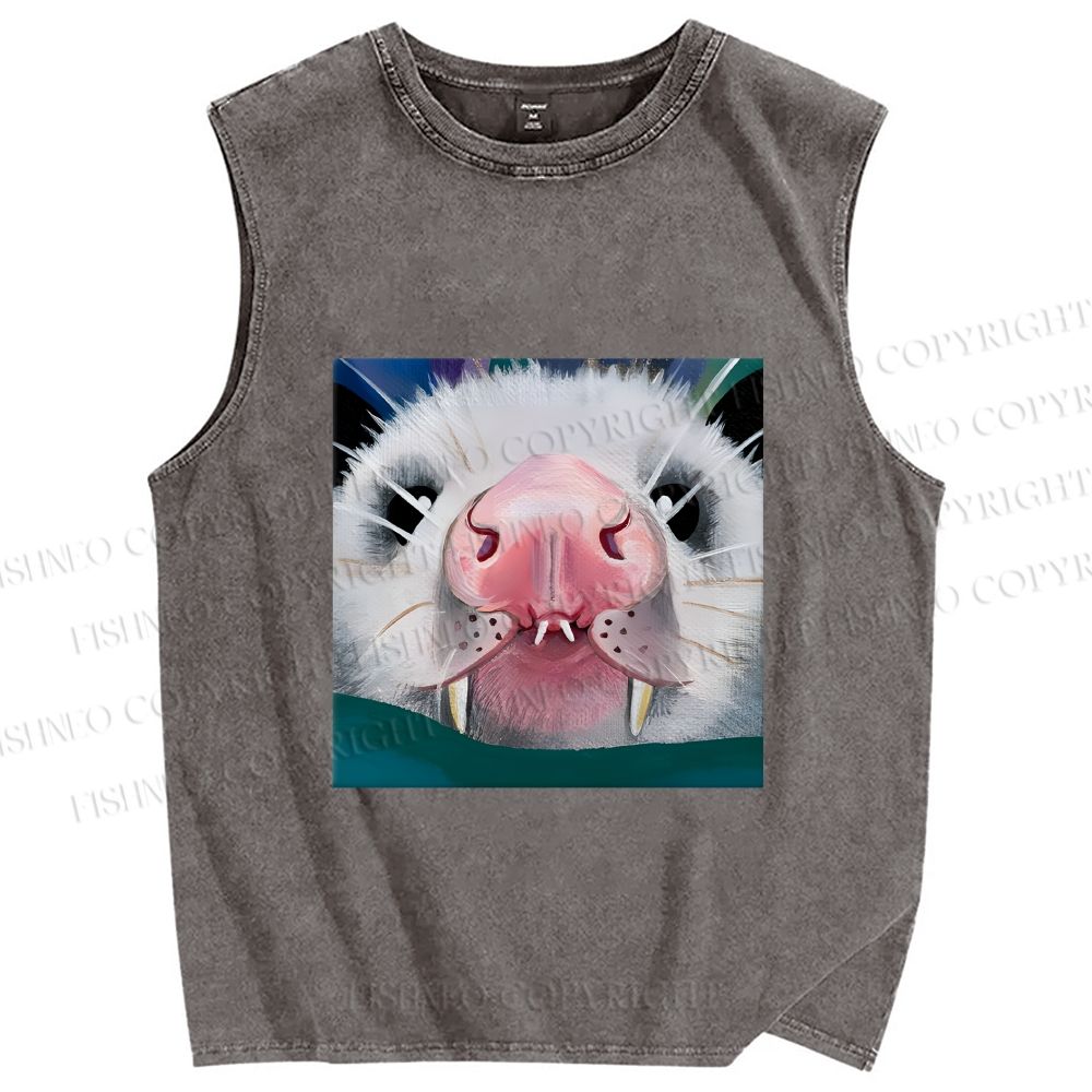 Unisex Silly Opossum Printed Washed Tank Top