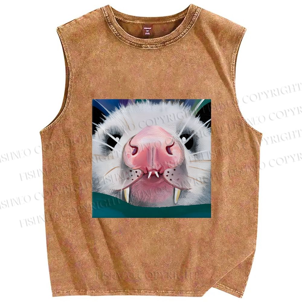 Unisex Silly Opossum Printed Washed Tank Top