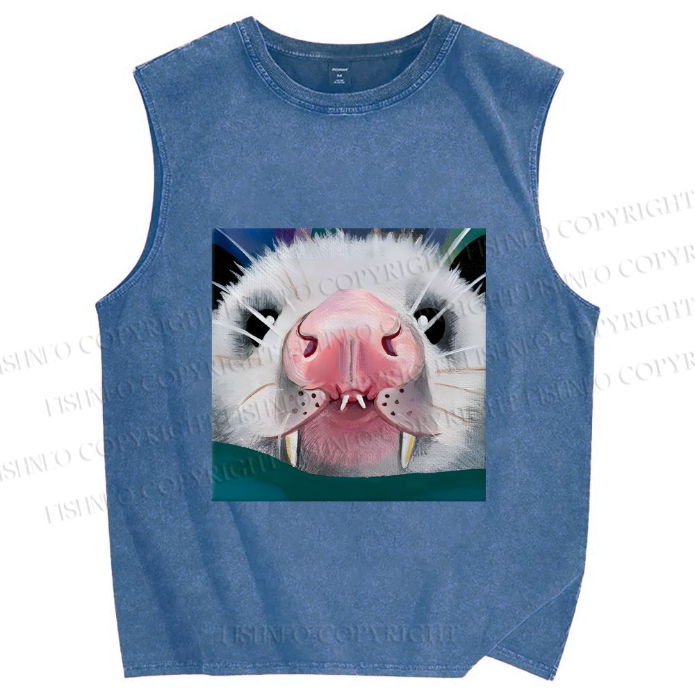Unisex Silly Opossum Printed Washed Tank Top
