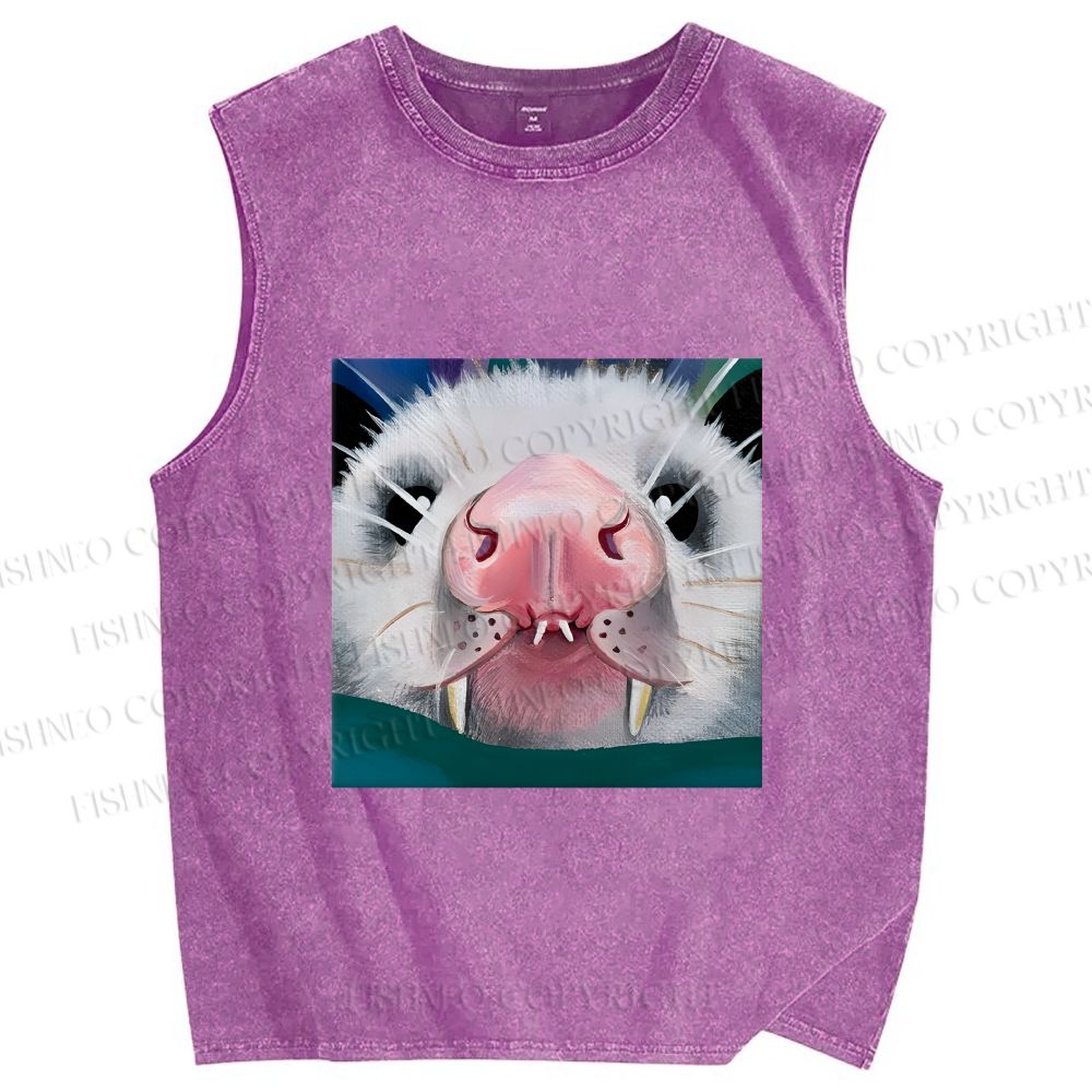 Unisex Silly Opossum Printed Washed Tank Top