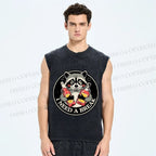 Unisex Drunk Raccoon Need A Break Printed Washed Tank Top