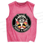 Unisex Drunk Raccoon Need A Break Printed Washed Tank Top