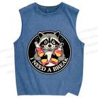 Unisex Drunk Raccoon Need A Break Printed Washed Tank Top