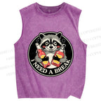 Unisex Drunk Raccoon Need A Break Printed Washed Tank Top