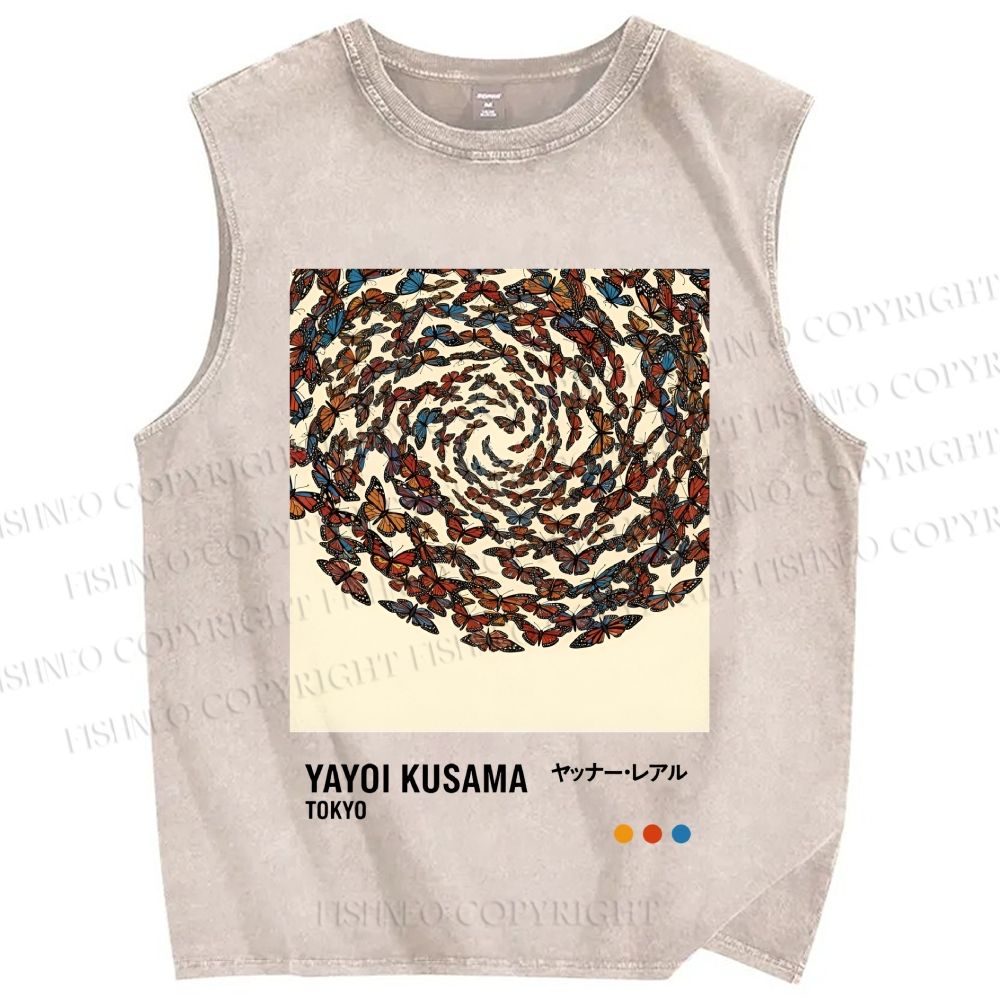 Unisex Yayoi Kusama Butterflies Printed Washed Tank Top