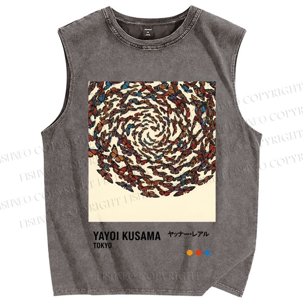 Unisex Yayoi Kusama Butterflies Printed Washed Tank Top