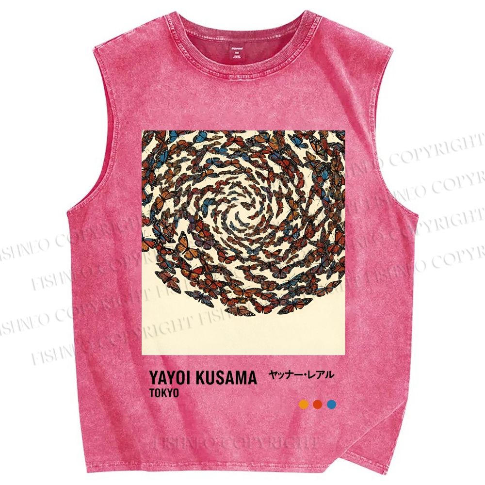 Unisex Yayoi Kusama Butterflies Printed Washed Tank Top