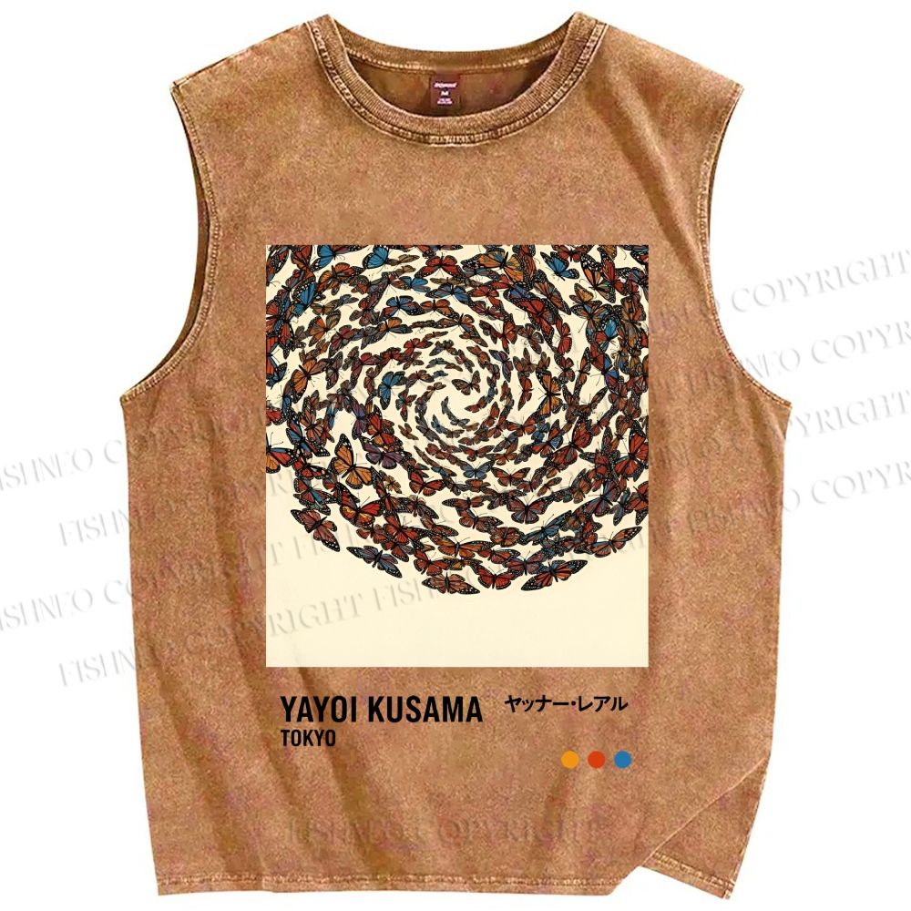 Unisex Yayoi Kusama Butterflies Printed Washed Tank Top