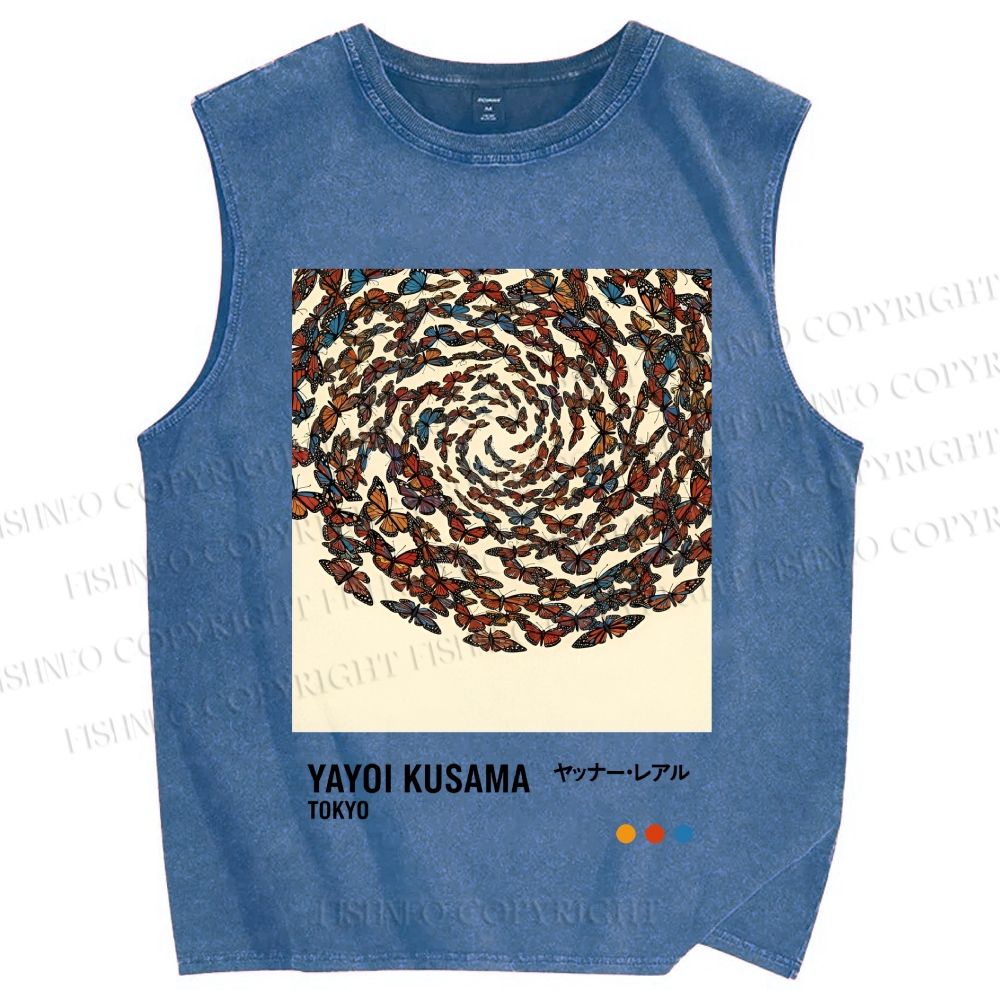 Unisex Yayoi Kusama Butterflies Printed Washed Tank Top