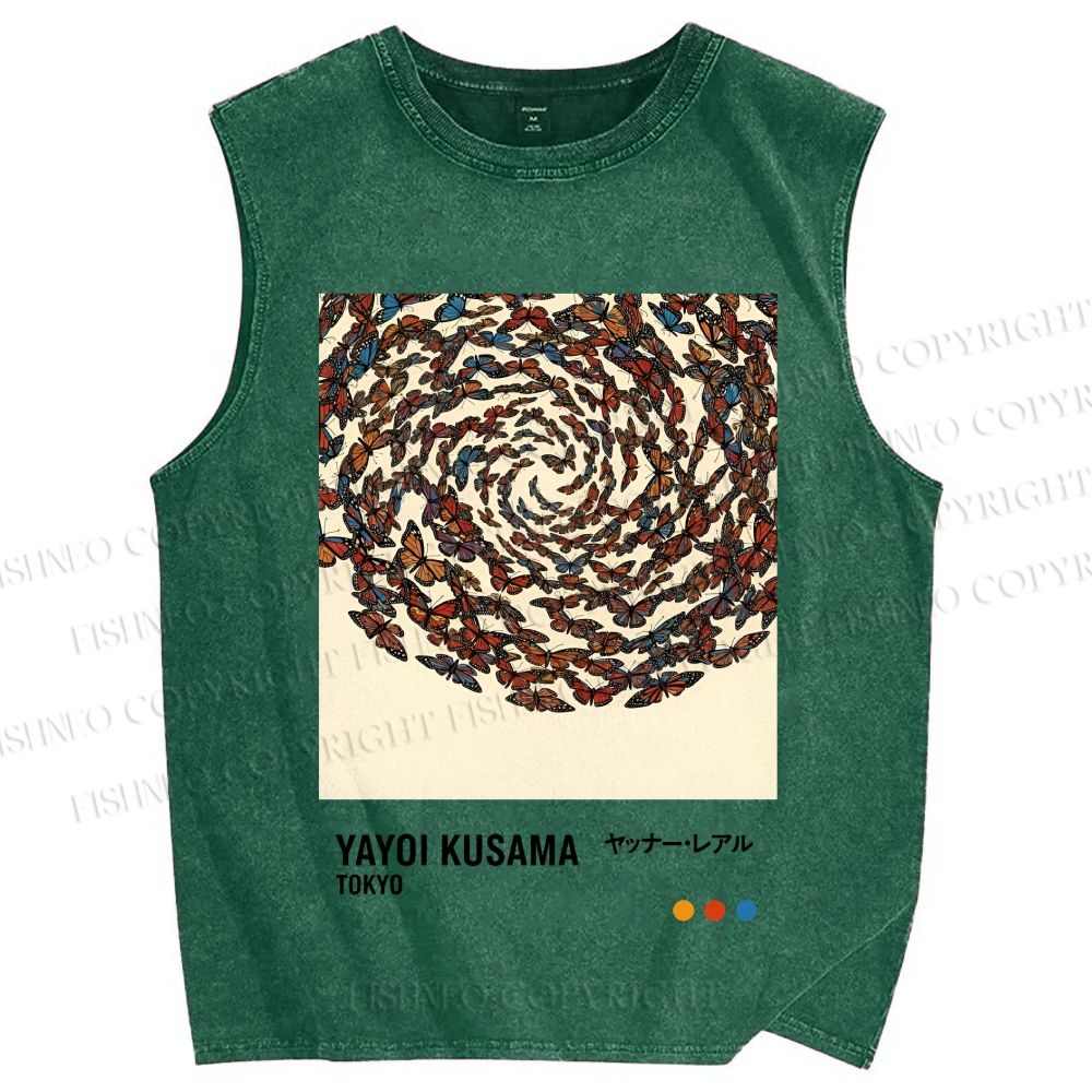 Unisex Yayoi Kusama Butterflies Printed Washed Tank Top