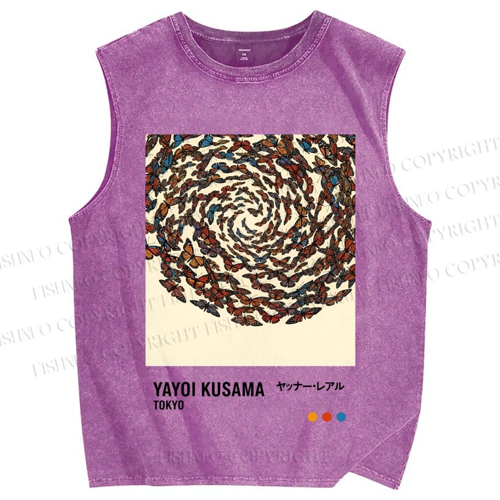 Unisex Yayoi Kusama Butterflies Printed Washed Tank Top