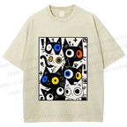 Unisex Cartoon Cats Printed Washed Tee
