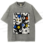 Unisex Cartoon Cats Printed Washed Tee