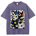 Unisex Cartoon Cats Printed Washed Tee