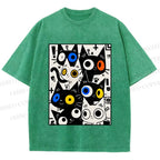 Unisex Cartoon Cats Printed Washed Tee