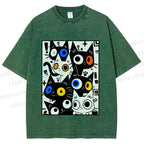 Unisex Cartoon Cats Printed Washed Tee