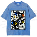 Unisex Cartoon Cats Printed Washed Tee