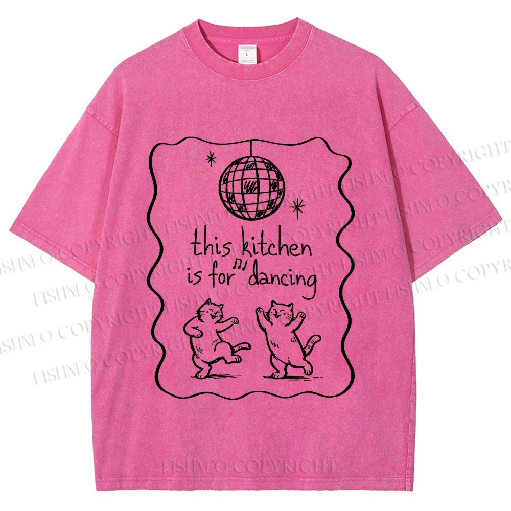 Unisex Dancing Cats Printed Washed Tee