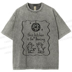 Unisex Dancing Cats Printed Washed Tee