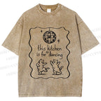 Unisex Dancing Cats Printed Washed Tee