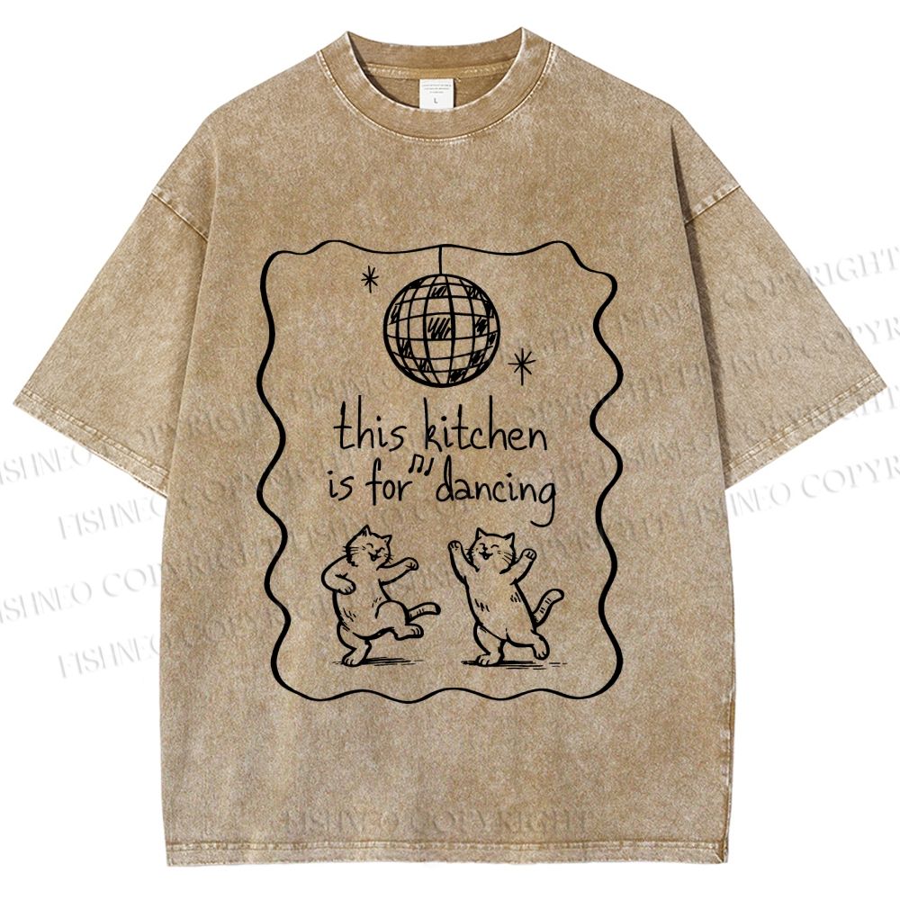 Unisex Dancing Cats Printed Washed Tee