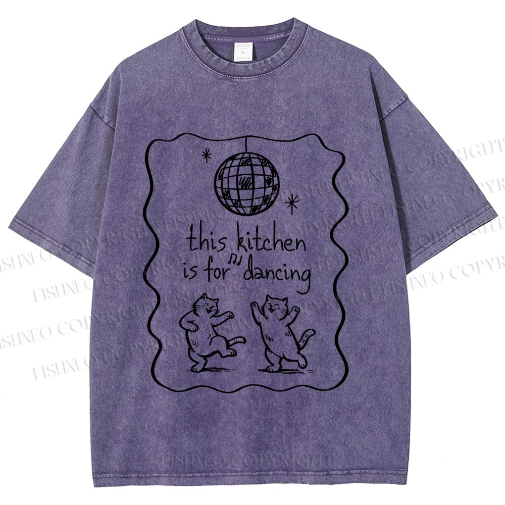 Unisex Dancing Cats Printed Washed Tee