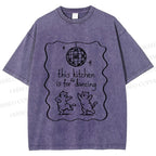 Unisex Dancing Cats Printed Washed Tee