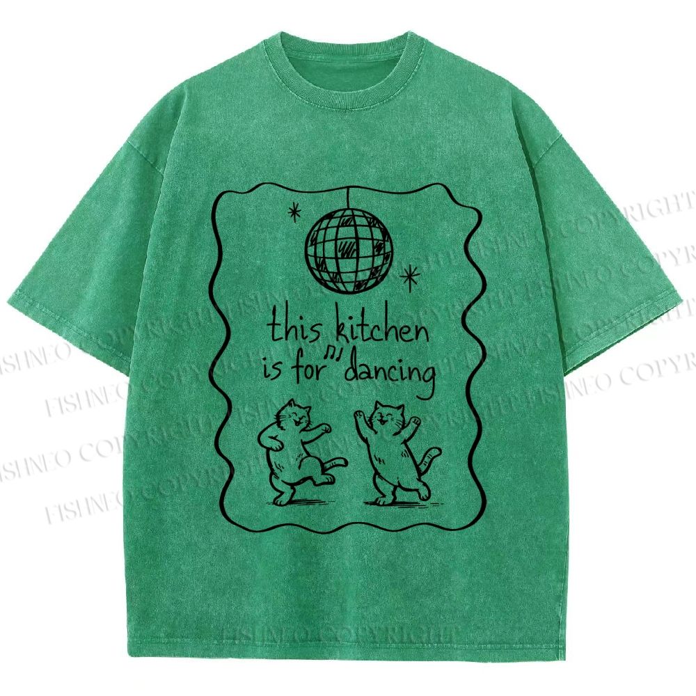 Unisex Dancing Cats Printed Washed Tee