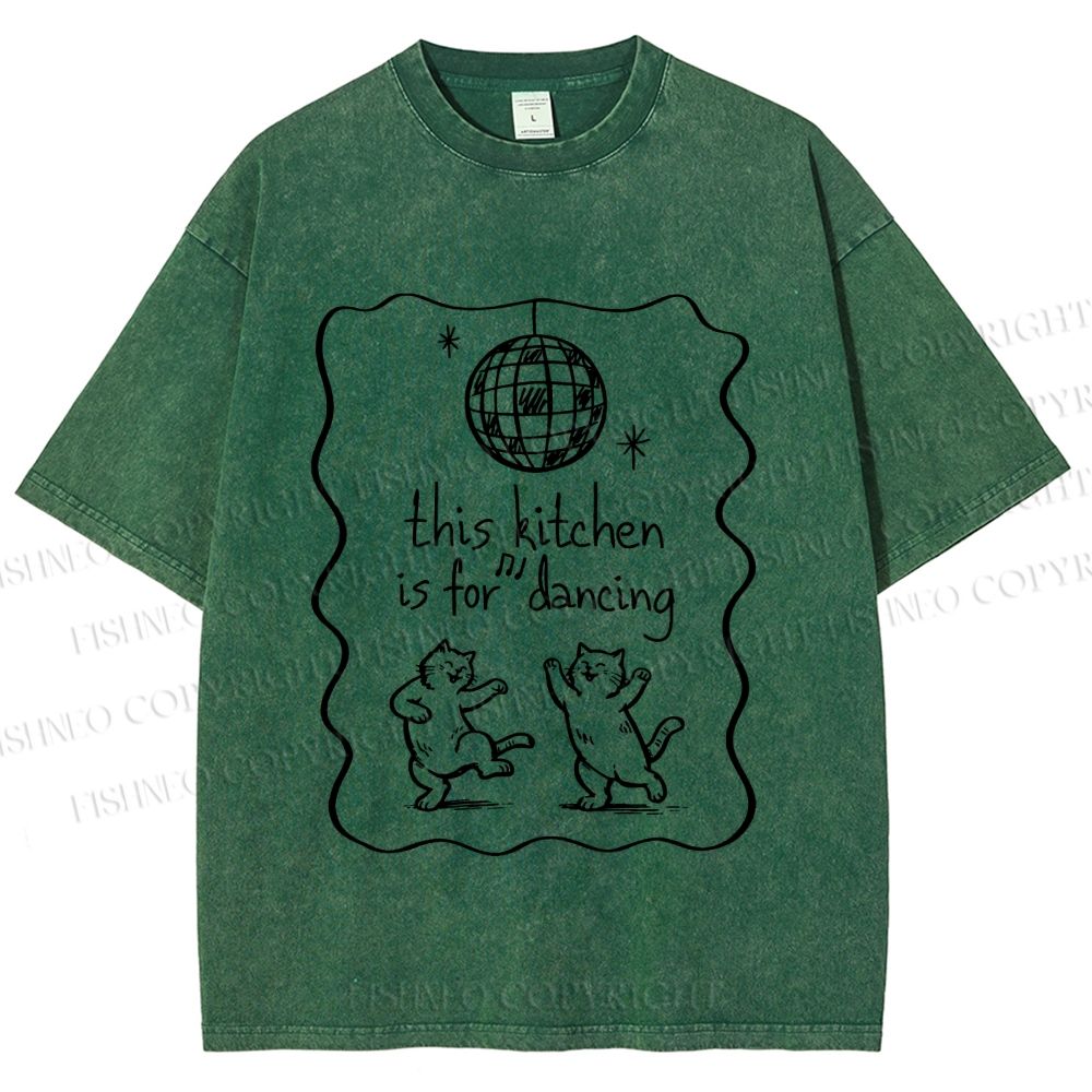 Unisex Dancing Cats Printed Washed Tee