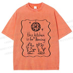 Unisex Dancing Cats Printed Washed Tee