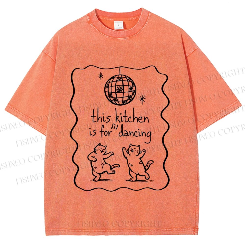 Unisex Dancing Cats Printed Washed Tee